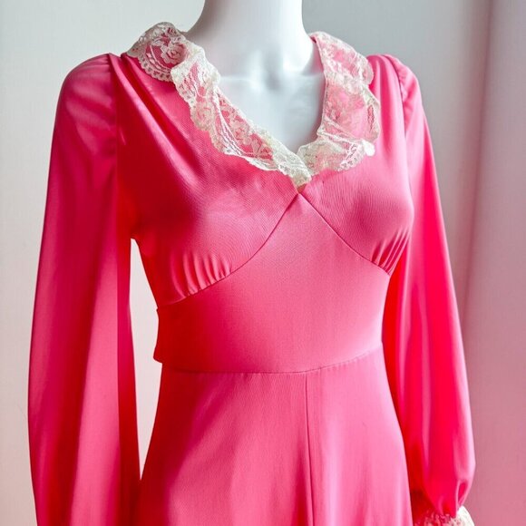 Vintage Barbie Pink Lace Detail Empire Waist A Line Maxi Dress S - Picture 3 of 9